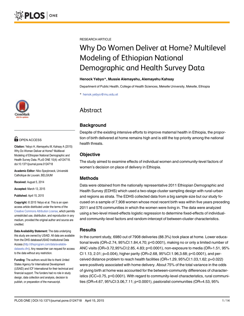 Pdf Why Do Women Deliver At Home Multilevel Modeling Of Ethiopian - multilevel modeling of ethiopian national demographic and health survey data
